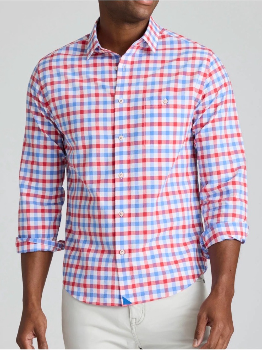 UNTUCKit CLARKSON Men's Red, White & Blue Check Casual Button-Down Shirt, size M